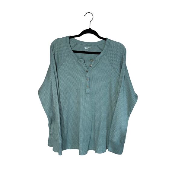 American Eagle Women’s Waffle Knit Long Sleeve Shirt, Green, Size L, GUC - Picture 1 of 4